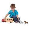 Melissa & Doug Horse Carrier Wooden Vehicle Play Set With 2 Flocked Horses and Pull-Down Ramp - Horse Figures, Wooden Horse Trailer Toy For Kids Ages 3+