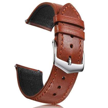 Getalia 18mm Leather Watch Band, Italian Vegetable-Tanned Leather, Quick Release Replacement Strap for Men and Women, Silver Stainless Steel Buckle (Brown)
