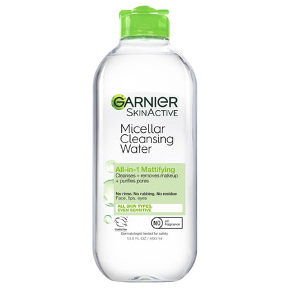 Garnier SkinActive Micellar Water for Oily Skin, Facial Cleanser & Makeup Remover, 13.5 Fl Oz (400mL) 1 Count (Packaging May Vary)