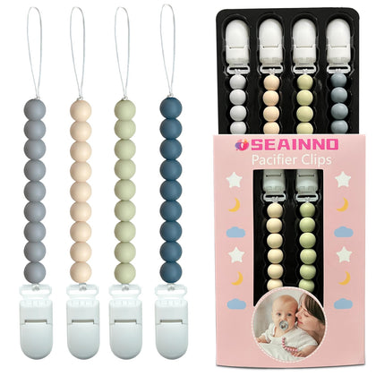 ISEAINNO 4 Pack Silicone Pacifier Clips for Baby Girls & Boys, Baby Pacifier Holder Clip, Pacifier Clip,Newborn Essentials Must Haves, Gift for Baby Shower and Birthday
