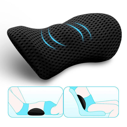 MIKIROY Lumbar Support Pillow for Office Chair and Car Seat, Memory Foam Lower Back Pillow, Neo Cushion for Low Back Pain Relief (Black, Mesh)