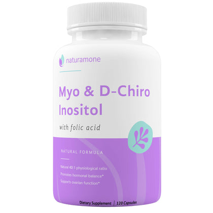 Naturamone Myo-Inositol & D-Chiro Inositol Blend with 100% of Daily Folate - 40:1 Physiological Ratio - Polycystic Ovary Syndrome (PCOS), Hormonal Balance and Ovarian Support 120 Capsules