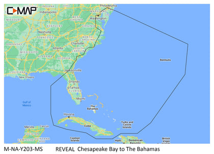 C-MAP Reveal Coastal - Chesapeake Bay to The Bahamas, Map Card for Marine GPS Navigation