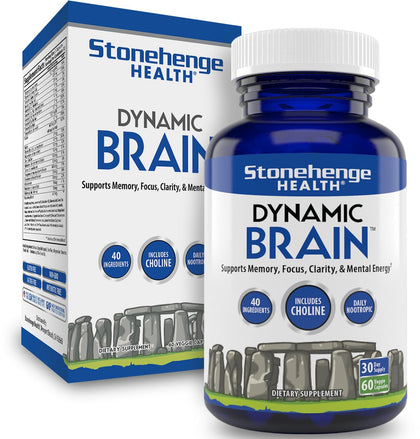 Stonehenge Health Dynamic Brain Supplement - Memory, Focus, & Clarity- Formulated with 40 Unique Nootropic Ingredients: Choline, Phosphatidylserine, Bacopa Monnieri, and Huperzine A