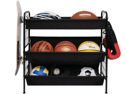 StorageWorks Garage Sports Equipment Organizer, 3-Shelf Ball Rack for Basketball, Football, Garage Toy Storage, Large