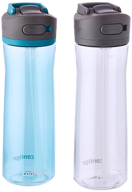 Contigo Ashland 2.0 Leak-Proof Water Bottle with Lid Lock and Angled Straw, Dishwasher Safe Water Bottle with Interchangeable Lid, 24oz 2-Pack, Juniper/Sake
