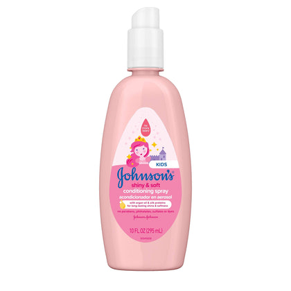 Johnson's Baby Shiny & Soft Tear-Free Kids' Hair Conditioning Spray with Argan Oil & Silk Proteins, Paraben-, Sulfate- & Dye-Free Formula, Hypoallergenic & Gentle for Toddlers' Hair, 10 fl. oz
