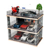 kivcmds 1:24 Scale Car Model Display Case with Parking Lot Scene for Sports Car and Lego Collectors, Display Stand for Alloy Car Model Toy with Light (3-Tiers Coffee Shop Parking Lot)
