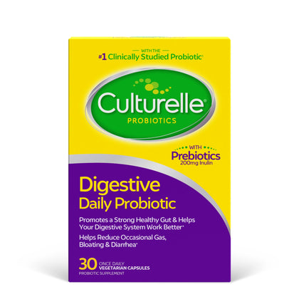 Culturelle Daily Probiotic Capsules For Men & Women, Most Clinically Studied Probiotic Strain, Digestive & Gut Health, Supports Occasional Diarrhea, Gas & Bloating, 1 Month Supply, 30 CT