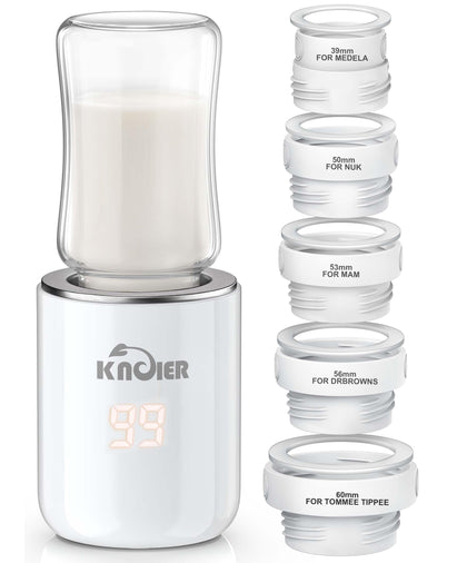 KNOIER Newborn Essentials Bottle Warmer for Breastmilk, Portable Travel Baby Bottle Warmer to go Universal for All Bottles, 5 Adapters, Waterless Bottle Warmer for First Years, New Parent Must Haves.