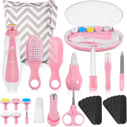 30-in-1 Baby Healthcare and Grooming Kit Baby Electric Nail Trimmer Set Baby Nursery Health Care Kit for Infant Newborn Toddler Kids Boys Girls Haircut Tool Nail Clipper Comb Nasal Aspirator (Pink)
