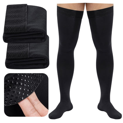 Compression Socks, Men's Thigh High Compression Stockings, 20-30mmHg Compression Stockings with Non-slip silicone (L)