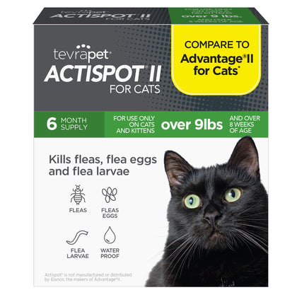 TevraPet Actispot II Flea Treatment for Large Cats 9+ lbs | 6 Doses | Powerful Prevention and Control
