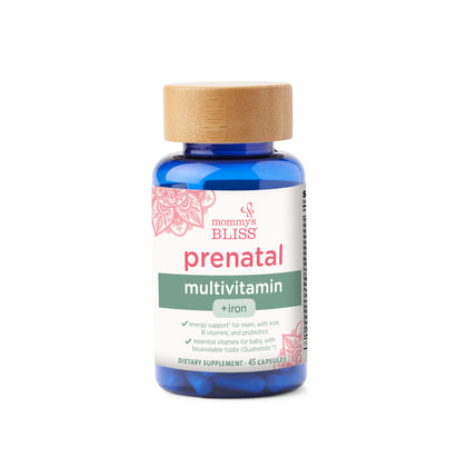Mommy's Bliss Prenatal Multivitamin with Iron and Folic Acid, Supports Baby Development + Mom Immune System & Energy Levels w/ B Vitamins & Probiotics, Vegan & Gluten Free (45 Servings)
