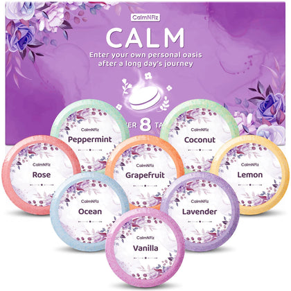 CalmNFiz Shower Steamers Aromatherapy 8 Pcs - Scented Bath Bombs with Essential Oils - for Self Care & Home Spa, Stocking Stuffers, Birthday & Christmas Gift for Men and Women Who Have Everything