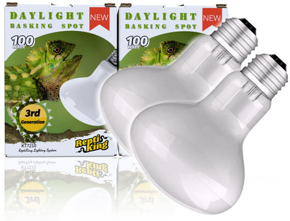 ReptiKing Reptile Heat Bulb Lamp, 2-Pack 100W Daylight Basking Spot, Bearded Dragon/Turtle/Lzard/Gecko Light Bulb, UVA Heat Lamp, Basking Light for Reptiles