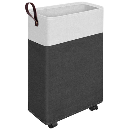 EpicTotes 24.4-Inches Rolling Slim Laundry Basket on Wheels, Collapsible & Waterproof Laundry Hamper, Freestanding Narrow Corner Clothes Bins with Easy Carry Handles for Clothes & Toys at Home, Grey