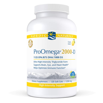 Nordic Naturals ProOmega 2000-D, Lemon Flavor - 2150 mg Omega-3 + 1000 IU D3-120 Soft Gels - Ultra High-Potency Fish Oil - EPA & DHA - Brain, Heart, Joint, & Immune Health - Non-GMO - 60 Servings