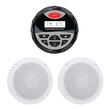 Herdio Marine Radio Package Compatible with Bluetooth, MP3/USB AM/FM Boat Radio +4 Inches Waterproof Marine Speakers Ceiling Flush Wall Mount (1 Radio,2 Speakers)