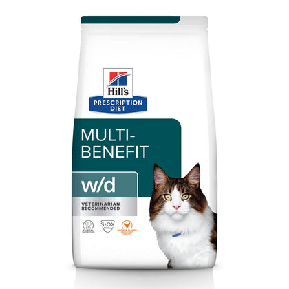 Hill's Prescription Diet w/d Multi-Benefit Digestive/Weight/Glucose/Urinary Management Chicken Flavor Dry Cat Food, Veterinary Diet, 4 lb. Bag