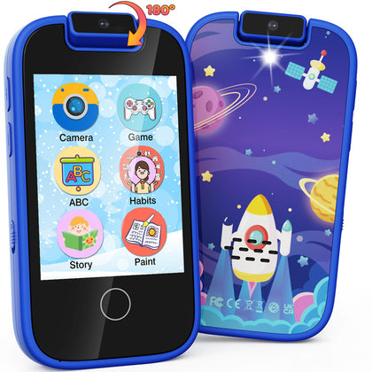 UCIDCI Kids Smartphone Toys Gifts for Boys Ages 3-7, Touchscreen Fake Phone Music Games Player with 180° Rotatable Camera, Pretend Play Learning Toys Birthday for 3 4 5 6 7 8 Boy