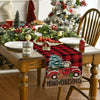 Artoid Mode Red and Black Buffalo Plaid Merry Christmas Tree Table Runner, Seasonal Truck Gifts Kitchen Dining Table Decoration for Outdoor Home Party 13x72 Inch