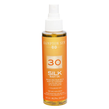 Hampton Sun Hampton Sun SPF 30 Silk Body Oil, 4.0 oz. - Hyaluronic Acid Infused Dry Oil, Firms + Hydrates Skin, Promotes Elasticity + Suppleness, Luxury Sun Tanning Oil