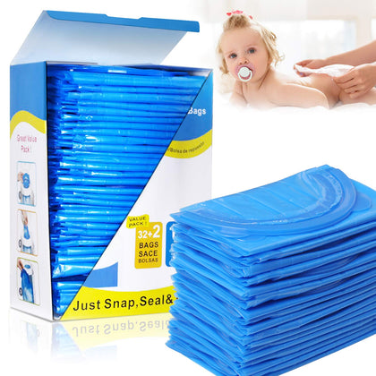 Diaper Pail Refill Bags, Holds 1088 Diapers 34 Bags Fully Compatible with Arm&Hammer Diaper Pail Disposal System, Diaper Pail Snap, Seal and Toss Pail Refill Bags