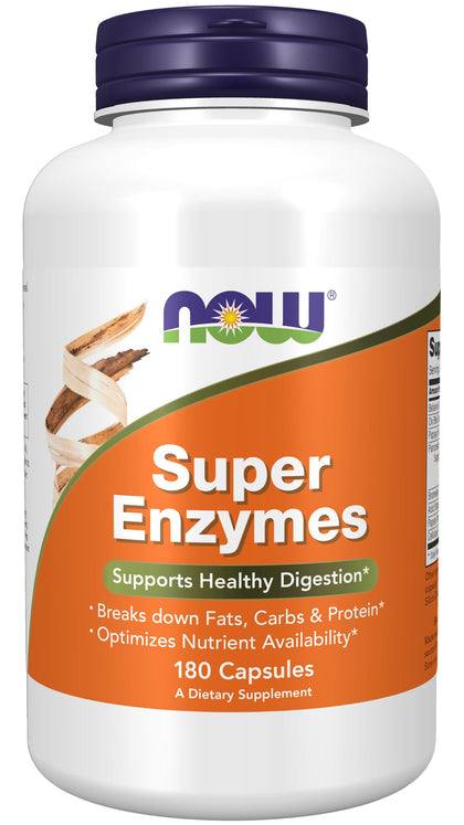 NOW Supplements, Super Enzymes, Formulated with Bromelain, Ox Bile, Pancreatin and Papain,180 Capsules