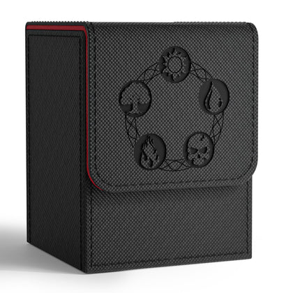 ZLCA Card Deck Box for Trading Cards with 2 Dividers, Card Storage Box Fits 100+ Single Sleeved Cards, PU Leather Strong Magnet Card Deck Case Holder for Magic Commander TCG CCG (Black&Red)