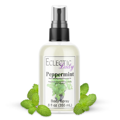 Peppermint Essential Oil Body Spray, 8 ounces, Body Mist for Women with Clean, Light & Gentle Fragrance, Long Lasting Perfume with Comforting Scent for Men & Women, Cologne with Soft, Subtle Aroma For