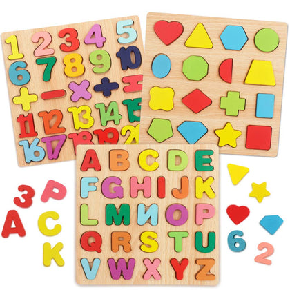 Puzzles for Toddlers,3 Pack Wooden Alphabet Number Shape ABC Name Puzzles Toys for Kids 1-3 Years Old, Montessori Preschool Educational Gift Learning Letter Puzzles Toys Ages 1 2 3 4 5