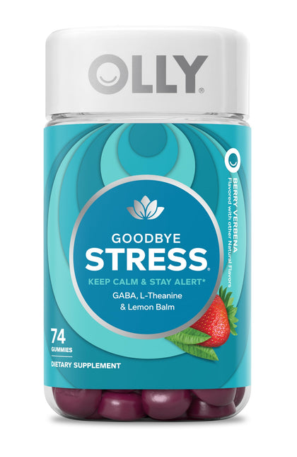 OLLY Goodbye Stress Gummy, GABA, L-Theanine, Lemon Balm, Stress Relief Supplement, Berry - 74 Count