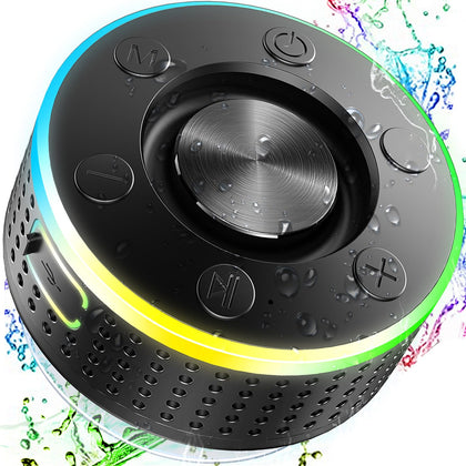 Bluetooth Speaker, Portable Bluetooth Speakers with Stereo Sound, IP7 Waterproof Shower Speaker, LED Light Wireless Speaker with Suction Cup, Mini Speaker with Built-in Mic, Deep Bass, Dual Pairing