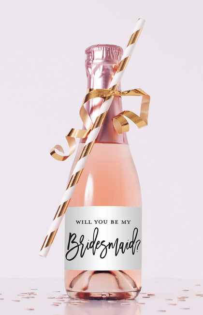 Will You Be My Bridesmaid Proposal Mini Champagne Bottle Labels - Set of 12 (Black)