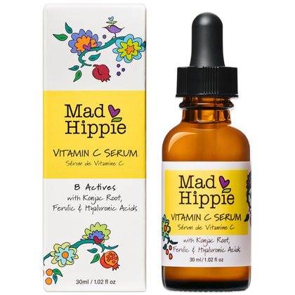 Mad Hippie Vitamin C Serum with Vitamin E, Skin Care Packed with Natural Vegan Active Ingredients, Apply Before Sunscreen or Makeup, For Healthy Glowing Skin, 1.02 Fl. Oz.