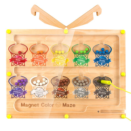 Montessori Toys for 3+ Year Old, Magnetic Color Bead Maze Wooden Magnet Puzzle Board with 2 Tray, Preschool Learning Activities Educational Toys Fine Motor Skills Toys Travel Toys for Kids Ages 3-5