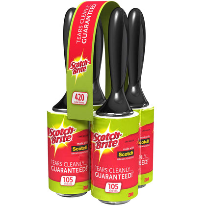 Scotch-Brite Lint Roller, Works Great on Pet Hair, Clothing, Furniture and More, 3 Rollers, 100 Sheets Per Roller, 300 Sheets Total