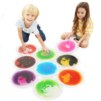Special Supplies Circle Floor Liquid Tiles for Kids, Set of 9, Colorful Early Learning Activity Mats for Toddlers and Children, Anti-Slip Backing for Active Play, Dance, and Games