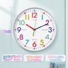 AIRUIFU Wall Clock for Kids Learning to Tell Time, 12 Inches Silent Analog Clock for Kids Room Decor/Bedroom/Classroom/Playroom, Colorful Teaching Clock Helps Kids Easier to Tell Time