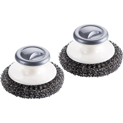 Stainless Steel Scrubber with Handle?Heavy Duty Pot Dish Cleaning Brush Cleaning Supplies for Pans, Grills, Sink (2PCS)