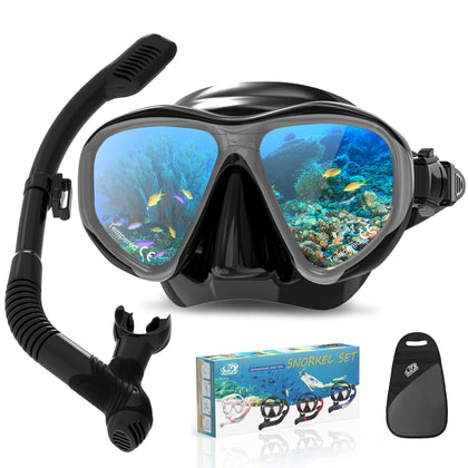 findway Snorkel Mask, Scuba Mask, Panoramic Wide View Dry Snorkel Set for Adults, Anti-Fog Scuba Diving Mask, Snorkeling Gear for Adults, Professional Training Snorkeling Gear