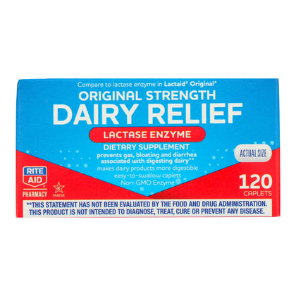 Rite Aid Fast Acting Dairy Relief Lactase Enzyme - 120 Caplets | Lactase Enzyme Supplement | Lactose Intolerance Pills | Dairy Relief Pills | Digestive Enzyme Supplements | Digestive Enzymes
