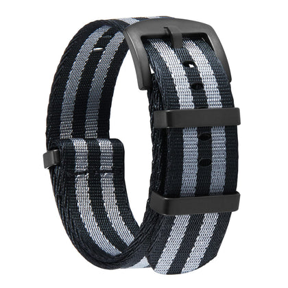 BINLUN Nylon Watch Band Thick G10 Premium Ballistic Nylon Multicolor Replacement Watch Straps with Silver/Black Stainless Steel Buckle for Men Women(B-Black&Grey,18mm)