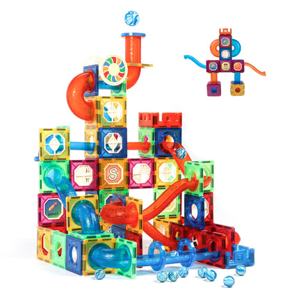 MAGBLOCK 176 Pcs Marble Run Magnetic Tiles Set STEM Building Blocks Gift for Boy Girls Develop Children's Brain and Learning Educational Magnet Tiles for Age 4-8 Toys