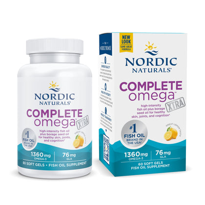 Nordic Naturals Complete Omega Xtra, Lemon - 60 Soft Gels - 1360 mg Omega-3 + 76 mg GLA - Healthy Skin, Joints & Cognition - Non-GMO - 30 Servings