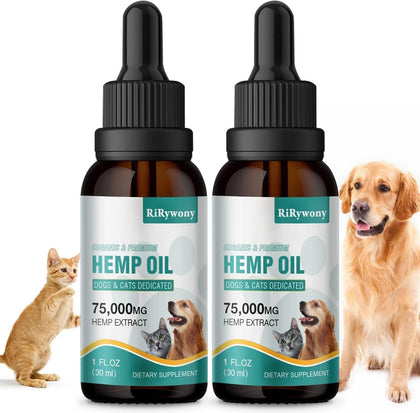2 Pack Hemp Oil for Dogs Cats - Pure Hemp Drops for Pets Arthritis Pain Anxiety Relief Stress - Dog Herbal Supplements -Hip Joint Support Calming - Skin Health - Omega 3 6 9 Fatty Acids - Made in USA