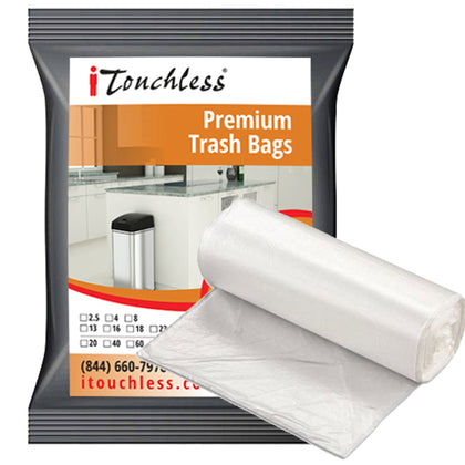 iTouchless Small / Medium Trash Bags, Fits 2 - 6 Gallon Garbage Cans, 50 Count, Strong Bathroom Kitchen Bin Liners, for Rubbish Recycling Compost in the Home, Office, Clear
