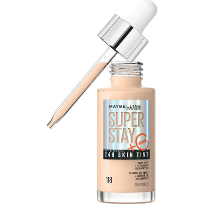 Maybelline Super Stay Up to 24HR Skin Tint, Radiant Light-to-Medium Coverage Foundation, Makeup Infused With Vitamin C, 118, 1 Count
