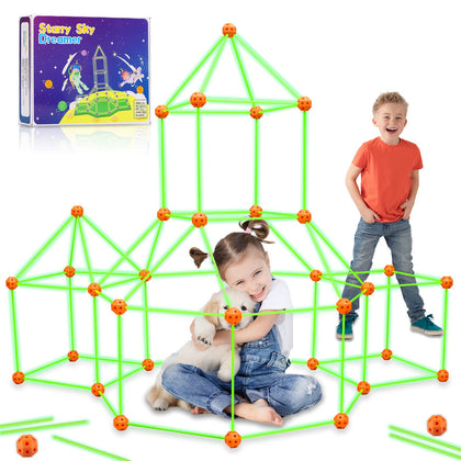 Getatoy Fort Building Kit for Kids - 100 Pcs Glow in The Dark Creative STEM Building Toys, Fun Fort Indoor Outdoor Toys Gift for Boys & Girls Age 5 6 7 8 9 10 Year Old